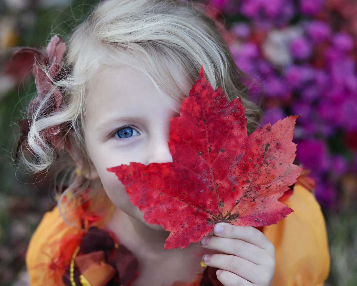 Kind met herfstblad