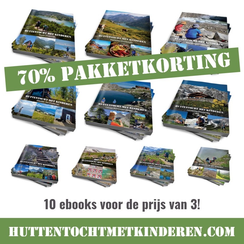 Gefeliciteerd! Jouw 10 'huttentocht met kinderen'-ebooks Oostenrijk | actiepakket 70% korting