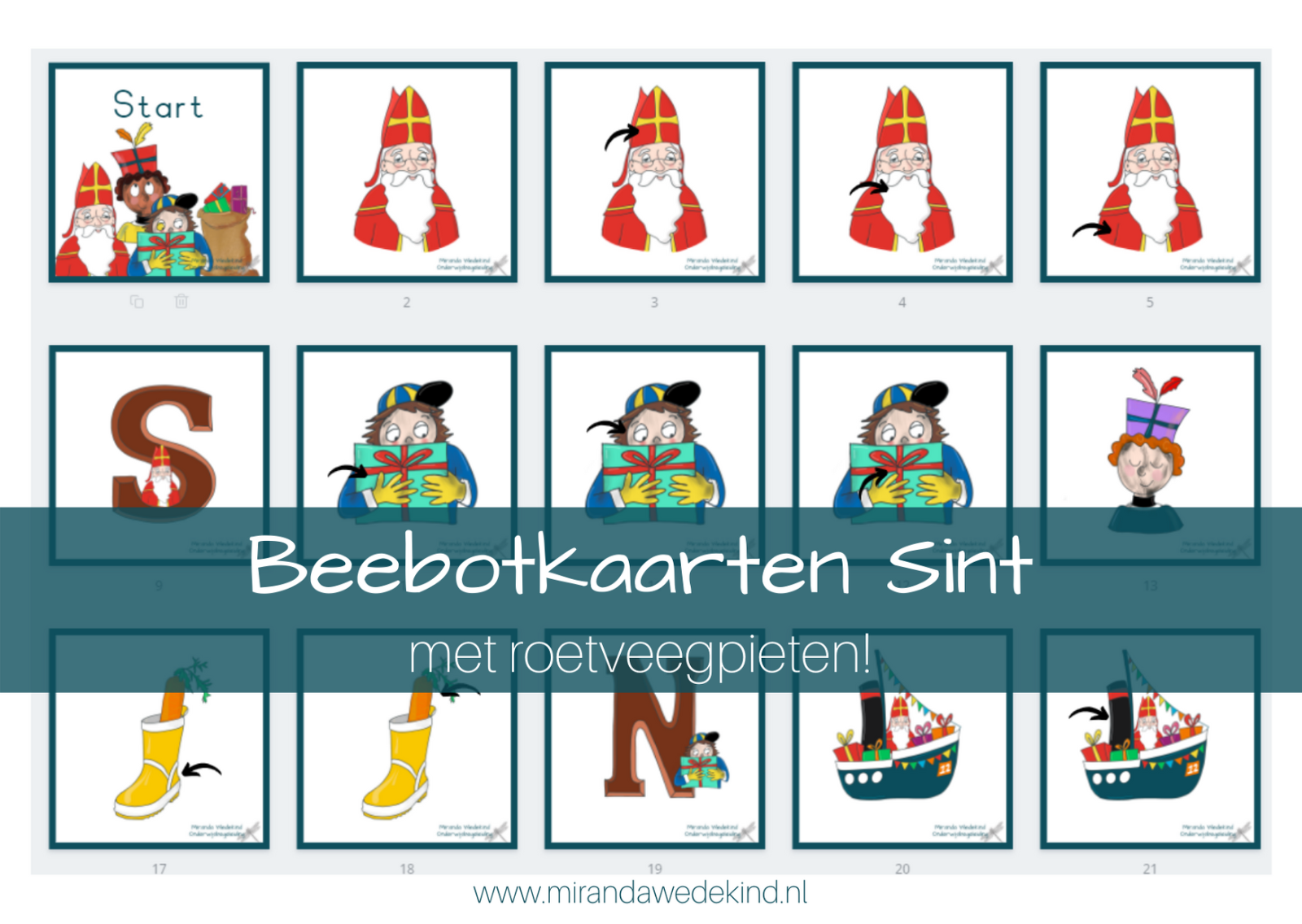 Beebotkaarten Sint met roetveegpiet- zonder woorden